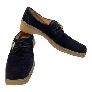Salvatore Ferragamo Navy Blue Suede Dress Shoe Loafers -Women's‎ Size 7.5